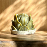 Large Olive Lotus & Ceramic Candle Plate Set