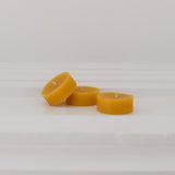 100% Beeswax individual Tealight candles without tin. Burn-time of up to 3.5 hours and available in 6 and 10 packs.